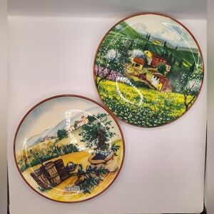 CMG Portugal Ceramic Plates 8" "Country Days" Tuscan Farmhouse Scenes Set of 2